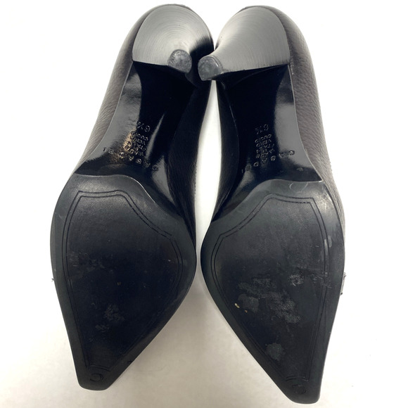 Casadei Pump Black Leather Point Toe Lock Charm Slim Heel Italy Slip On … - Picture 10 of 11